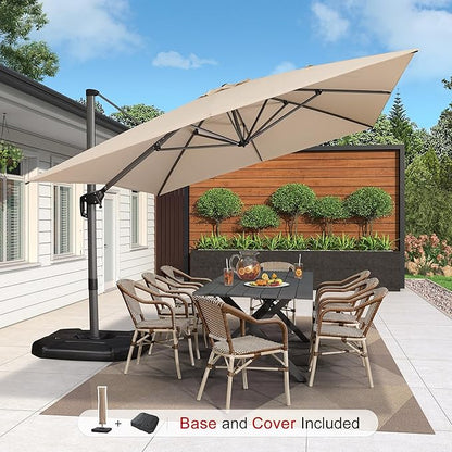 PURPLE LEAF 10'×13' Patio Umbrella with Base Included and Cover Outdoor Umbrella with Cover Extra Large Heavy Duty Cantilever Umbrella Beige