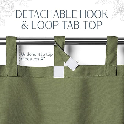 Elrene Home Fashions Matine Weatherproof Tab-Top Indoor/Outdoor Solid Color Curtain Panel for Porch, Pergola, Patio, Deck, 52”W x 108”L, Green
