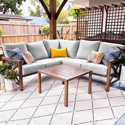 NATURAL EXPRESSIONS 6 Pieces Patio Furniture Sets,Sunbrella Outdoor Furniture Sets Patio L Shape Sectional Couch Sofa Patio Conversation Sets with 6.5" Grey Cushions,Hand-Paint Fauxwood Metal Frame