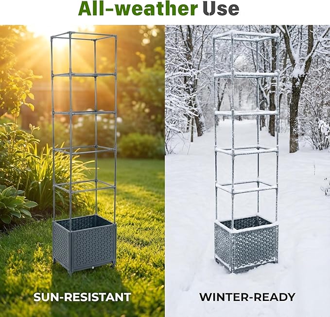 Raised Garden Bed with Tomato Planter Cage, 67.6" Trellis Planter Boxes with Wheels for Outdoor Patio Greenhouse Gardening Climbing Vegetables