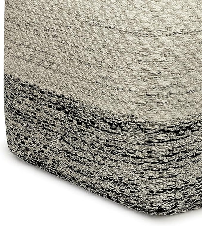 SIMPLIHOME Macie Square Pouf - 18 inch Wide Handcrafted PET Polyester Ottoman in Grey and White, Boho Indoor/Outdoor Footstool or Extra Seating for Living Room with Polystyrene Bead Filling, Assembled