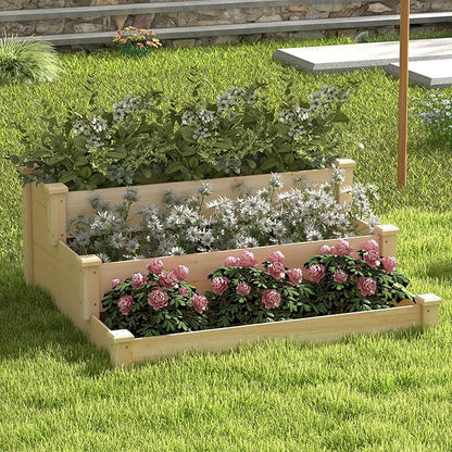 Giantex 3-Tier Raised Garden Bed, Tiered Planter Box w/Open-Ended Base, Fir Wood Elevated Raised Beds for Gardening, Vegetable Flower Herb Fruit, Perfect for Patio, Lawn, Backyard