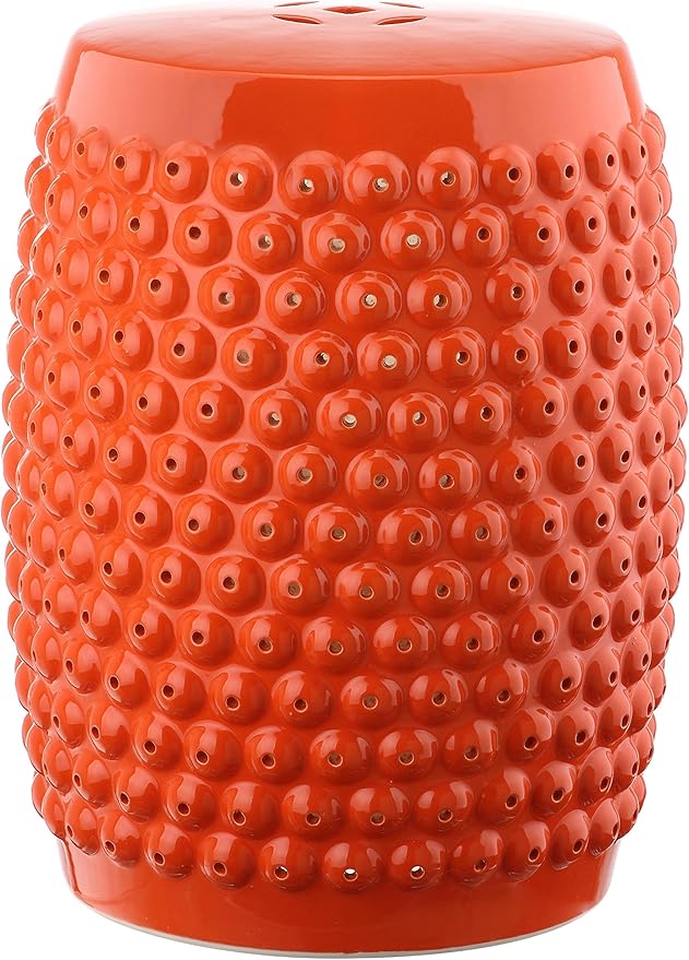Decorative Garden Stool in Orange Ceramic, 18-Inch Tall Accent Seat
