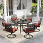 Sophia and William Swivel Patio Dining Set for 6, Outdoor Table and Chairs, Removable Seat Cushions, Black 54" Round Patio Dining Table,Red