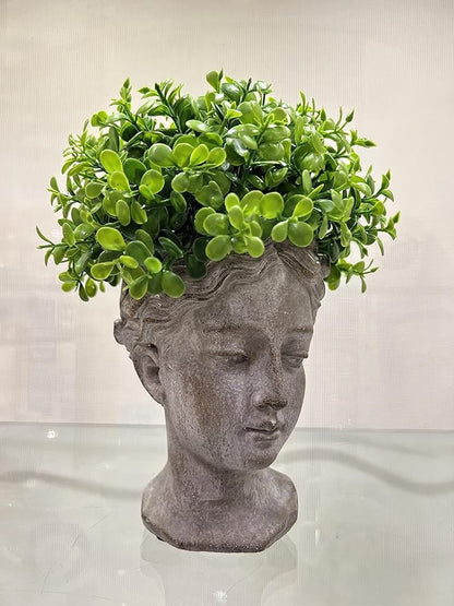 Abbott Collection Aphrodite Head Planter – Small Indoor and Outdoor Planter Pots – Whimsical Woman Statue Head Planter for Flowers and Succulents (Grey/Gold, 8.5" Tall, 3.5" Opening)