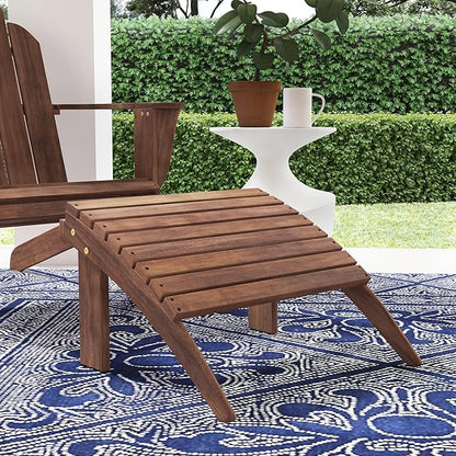 Linon Home Dcor Linon Adirondack Woodstock Ottoman, Teak Stain, Acorn, 21.6"W x 21.06"D x 13.7"H