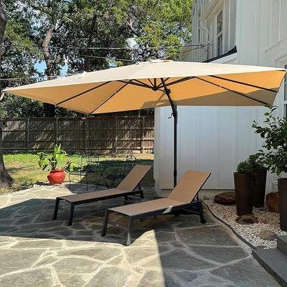 PURPLE LEAF 9' X 12' Right-left Tilt Patio Umbrella with Base Outdoor Cantilever Swivel Rectangle Umbrella Aluminum Offset Umbrella with 360-degree Rotation for Garden Deck Pool Patio Beige