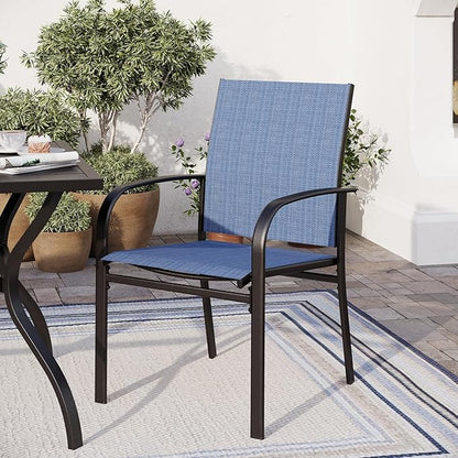 Patio Dining Set for 8, 60" x 60" Square Metal Table with Umbrella Hole, 8 x Stable Dining Chairs, Outdoor Table and Chairs Set for Lawn Backyard and Deck, Blue