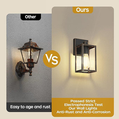 WIHTU Outdoor Lights for House, LED Exterior Front Porch Light Fixtures for Outside, Waterproof Wall Light Outdoor, Sconce Lights for Patio, Garage, Doorway, Entryway (Black with Gold Rim)