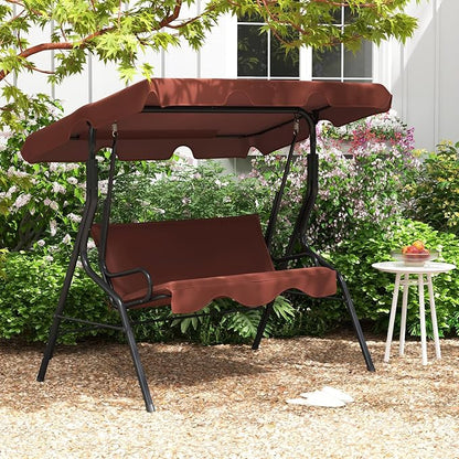 Porch Swing for Patio, 3-Person Brown with Adjustable Canopy