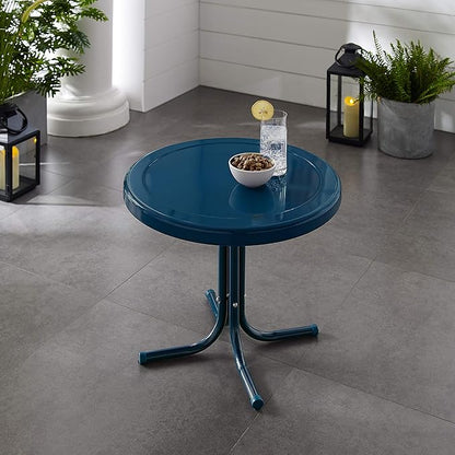 Crosley Furniture Griffith Weather Resistant Retro Metal Outdoor Side Table for Patio, Deck, Porch, Navy