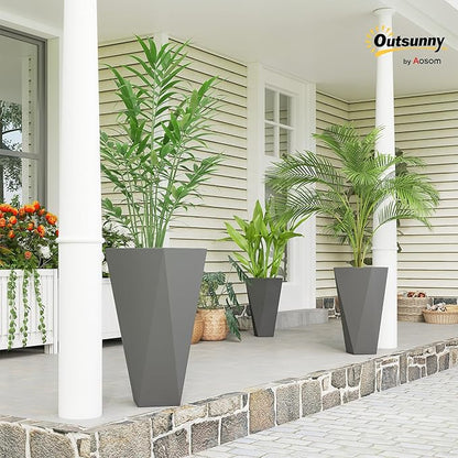 Outsunny Set of 3 Tall Planters, 28.75", 24.5", 20.5", MgO Indoor Outdoor Planters with Drainage Holes, Stackable Flower Pots for Garden, Patio, Balcony, Front Door, Gray