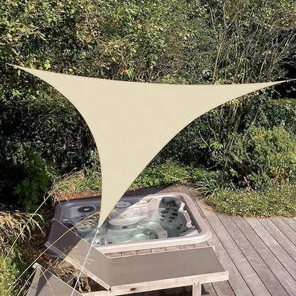 Patio Paradise 14' x 14' x 13'10" Sun Shade Sail Triangle Canopy, Permeable Shade Cloth Fabric Sunlight Block Patio Cover HDPE Deck Awning for Outdoor Backyard Pergolas Roof Shading, Sand