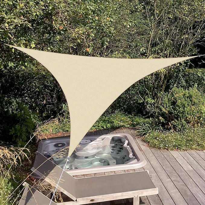 Patio Paradise 16' x 16' x 16' Sun Shade Sail Triangle Canopy Shade Cloth Fabric Sunlight Block Patio Pergola Cover HDPE Deck Awning for Outdoor Backyard Roof Shading, Sand