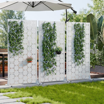 Casaphoria Metal Privacy Screen Outdoor, 60" H x 30" W Freestanding Decorative Privacy Screen for Patio Deck Balcony Garden with Stable Base, White-Square