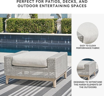 Signature Design by Ashley Seton Creek Casual Nuvella Weather Resistant Fabric Outdoor Ottoman with Cushion, Light Gray & Light Brown