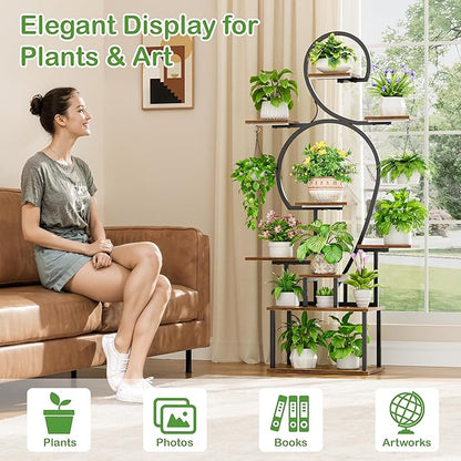 POZILAN Plant Stand Indoor with Grow Light - 9 Tiered 63" Tall Indoor Plant Shelf for Multiple Plants, Large Plant Shelf with Grow Light, Lighted Plant Stand for Indoor Plants