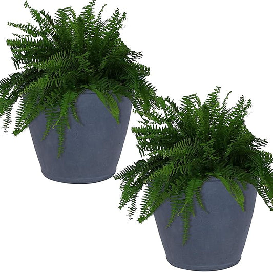 Sunnydaze 24-Inch Anjelica Large Plastic Pot for Plants - Outdoor Double-Walled Large Plastic Planter with Drillable Drainage Holes - Slate - 2pk