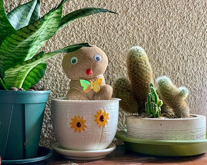Ton Sin Plant Pots,Set of 3 Ceramic Sunflower Flower Pots for Indoor Plants,4+5+6 inch Pots with Drainage Hole Saucer,Garden Pots Catus Planters