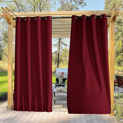 NICETOWN Canvas Outdoor Curtains for Paito 2 Panels, Red, W52 x L84 per Panel - Waterproof & Windproof Sun Shades with Grommet & Back Tab & Rod Pocket, Free Rope Included for Bottom Fixing