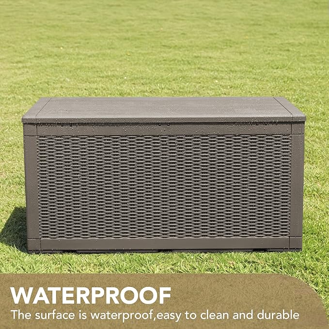 Deck Box, 100 Gallon Resin Lockable Light Brown