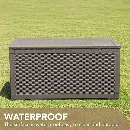 Deck Box, 100 Gallon Resin Lockable Light Brown