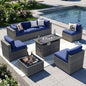 Aoxun Patio Furniture Sets, 8-Piece Outdoor Patio Furniture with 44'' Propane Gas Firepit Table, Wicker Outdoor Conversation Set Sectional Sofa for Backyard, Poolside, Garden
