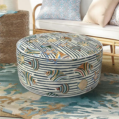 Inflatable Ottoman Stool D21 xH9 for Outdoor/Indoor Use, Water Repellent Patio Foot Rest with Portable Handle,Round Pouf Ottoman Suitable for Garden,Deck and Camping-Crayon Shells