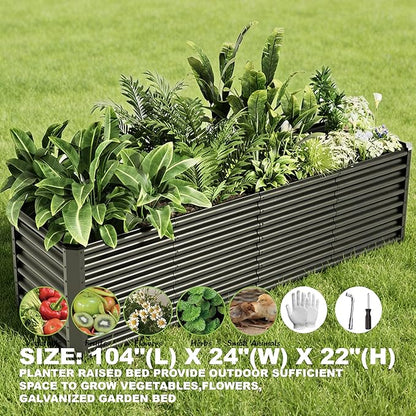 8x2x2ft Raised Garden Bed Kit, Galvanized Planter Garden Boxes Outdoor, Metal Raised Garden Beds for Vegetables,Fruits, Flower,Black