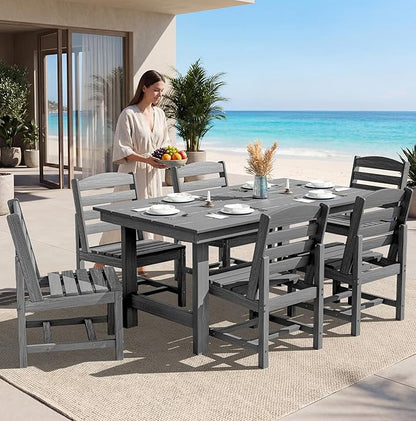 SERWALL Patio Dining Sets for 6 Person, HDPE Dining Set with 6 Armless Chairs, Gray