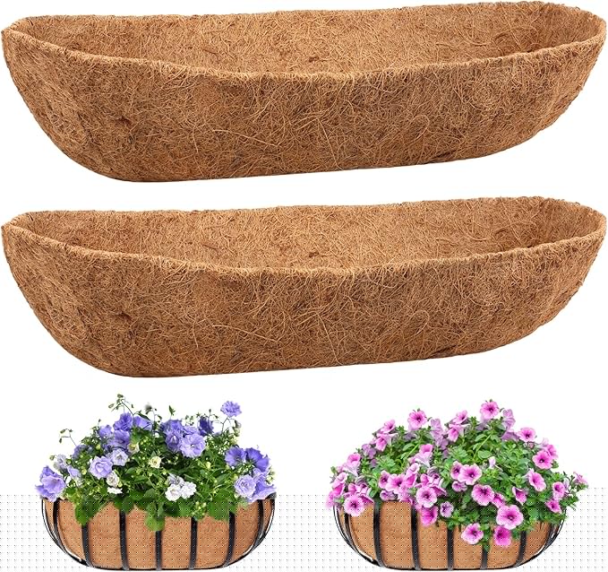 Legigo 2 Pack Trough Coco Liner for Planters- 48 Inch Window Box Liners Coconut Coir Basket Liners, Planter Box Coconut Liner for Window Flower Box Pots, Fence Trough Planter, Wall Planter Basket