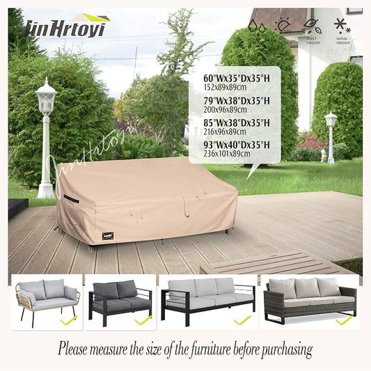 Sofa Cover, 3-Seater Outdoor Couch, Waterproof 600D Oxford, Light Brown