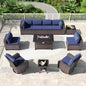 Kullavik 11 Pieces Outdoor Patio Furniture Set,PE Wicker Rattan Sectional Sofa Patio Conversation Sets with 43" 55000BTU Gas Propane Fire Pit Table,Swivel Rocking Chairs Set,Navy Blue