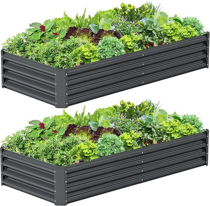 2PCS 6x3x1FT Galvanized Raised Garden Bed, Galvanized Planter Raised Garden Boxes Outdoor, Large Metal Raised Garden Beds for Vegetables-Grey
