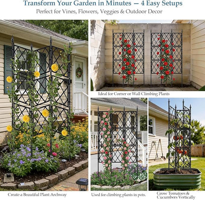 5.25FT Metal Garden Trellis for Climbing Plants Outdoor and Indoor, Black Iron Pipe Support Fence Climbing Plant Frame Wall Trellis with Garden Twist Tie for Ivy Vines Vegetable Flower