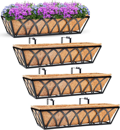 24in 4pcs Planter Box with Coco Liner, Rust-Resistant Metal Frame, Drainage Hole, Indoor/Outdoor Use, Black Finish