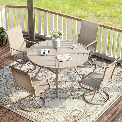 VICLLAX Round Patio Table with Adjustable Umbrella Hole for 4, All Weather Metal Outdoor Dining Table for Lawn Garden, 40.6" Outdoor Coffee Table, Cream Color Frame