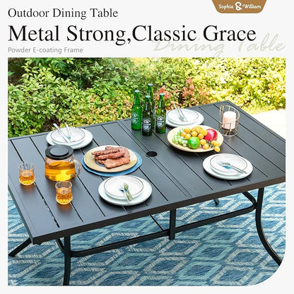 Sophia and William Swivel Patio Dining Set for 6, Outdoor Table and Chairs, Removable Seat Cushions, 59" Black Patio Dining Table