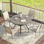 VICLLAX 5 Pieces Patio Dining Set for 4, Outdoor Furniture Set Includes 40.7" Round Patio Table and 4 Patio Stackable Chairs, Grey Wood Grain Tabletop and Sandshell Fabric