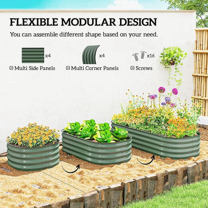 Outsunny 5' x 2' x 1' Galvanized Raised Garden Bed Kit, Outdoor Metal Elevated Planter Box with Safety Edging, Easy DIY Stock Tank for Growing Flowers, Herbs & Vegetables, Green