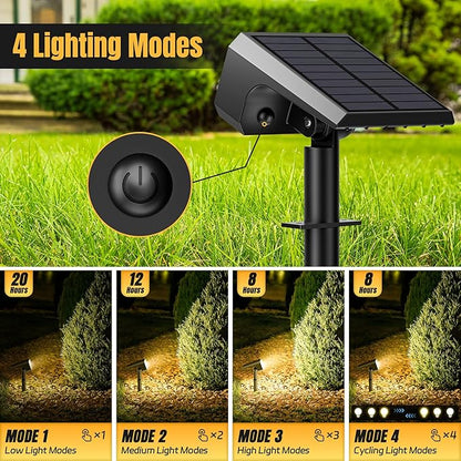 Solar Spot Lights Outdoor, [6 pack/118 LED] 4 Modes Auto On/Off Solar Landscape Spotlights, Ip67 Waterproof Solor Powered Pathway Lights for Outside Yard Garden Walkway Tree Patio (Warm White)