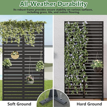 Casaphoria Metal Privacy Screen Outdoor, 60" H x 30" W Freestanding Decorative Privacy Screen for Patio Deck Balcony Garden with Stable Base, Black-Louvered