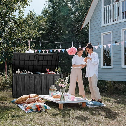 Deck Box 230 Gallon Black Resin Patio Storage Bench