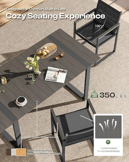 Outdoor Dining Table for 6, HDPS+ Aluminum Patio Dning Table with U-Shape Leg, Size: 67.4"*32.3"*29.6",Modern Rectangular Table for Lawn, Garden (Charcoal)