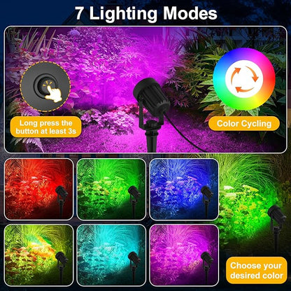 T-SUNUS RGB Solar Spot Lights Christmas Outdoor 6-in-1, Color Changing Landscape Spotlights Pond Lighting Waterproof IP65 9.8ft Cable for Tree Patio Pathway Yard Garden Wall Flag Halloween Holiday