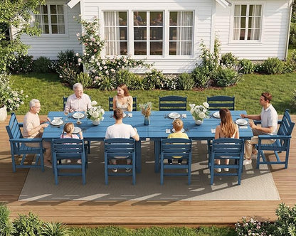 SERWALL Patio Dining Sets for 10 Person, HDPE Dining Set with 2 Tables, 8 Armless Chairs and 2 Armed Dining Chairs, Blue