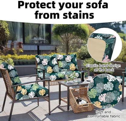 Cushion Covers 8-Pack, Green Charm Stretch Fit for Patio Seats