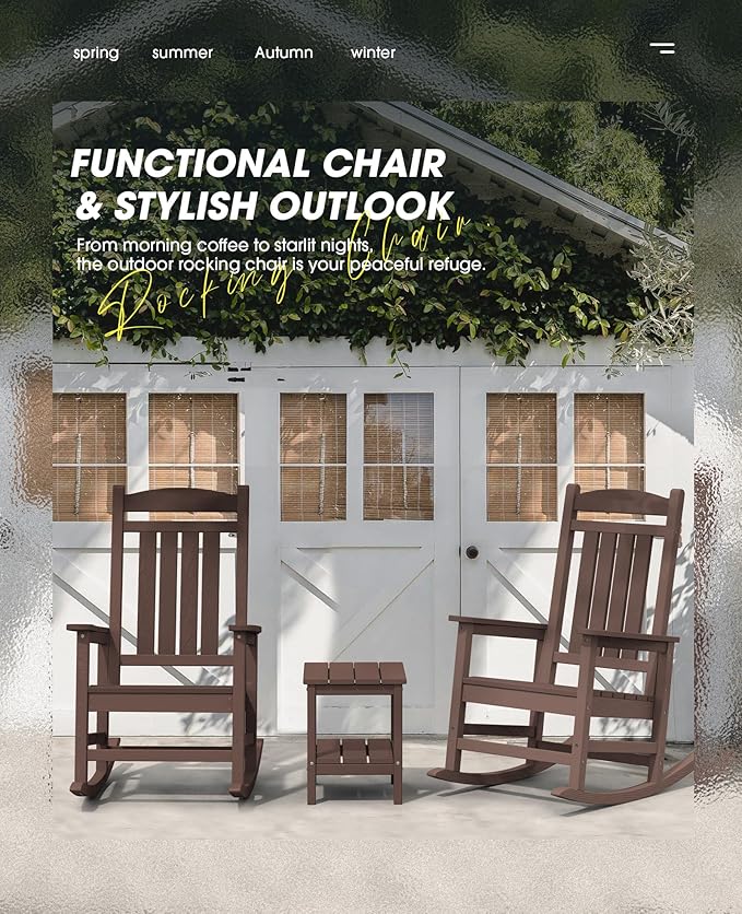 Rocking Chair for Patio, HDPE Plastic, Coffee Brown, 350 lb Capacity