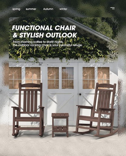 Rocking Chair for Patio, HDPE Plastic, Coffee Brown, 350 lb Capacity