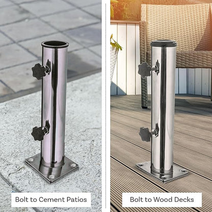Pure Garden Deck Umbrella Base - Adjustable Inground Umbrella Stand for 1.25-2.2in Diameter Pole - Flagpole Holder or Patio Umbrella Stand (Silver)